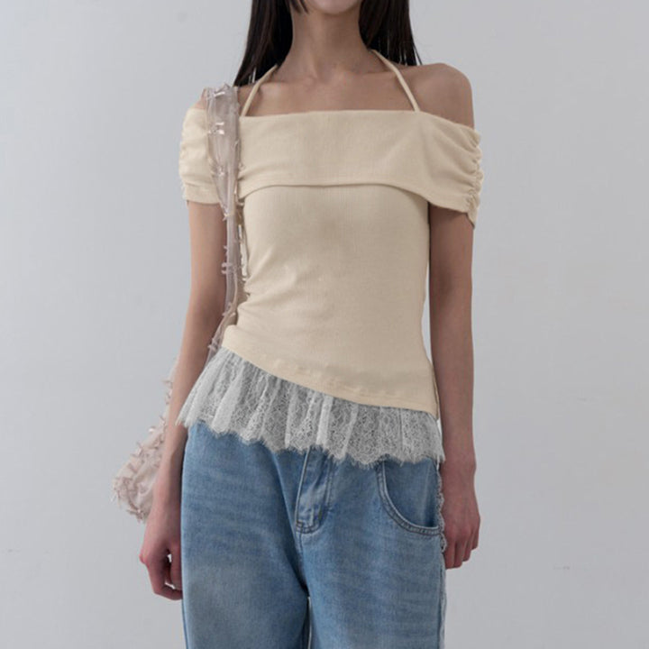 Dame Off-Shoulder Top med Ruffle Kant Skovae