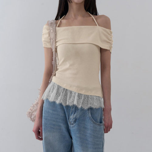 Dame Off-Shoulder Top med Ruffle Kant Skovae