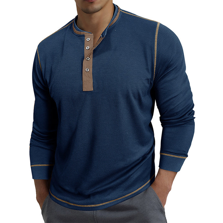 Herrer langærmet skjorte med moderne Henley-krave og fine detaljer Stilla