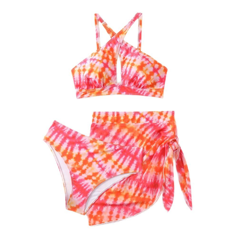 Dame Triangel-Bikini-Sæt med Sarong og moderne farvemønster Stilla