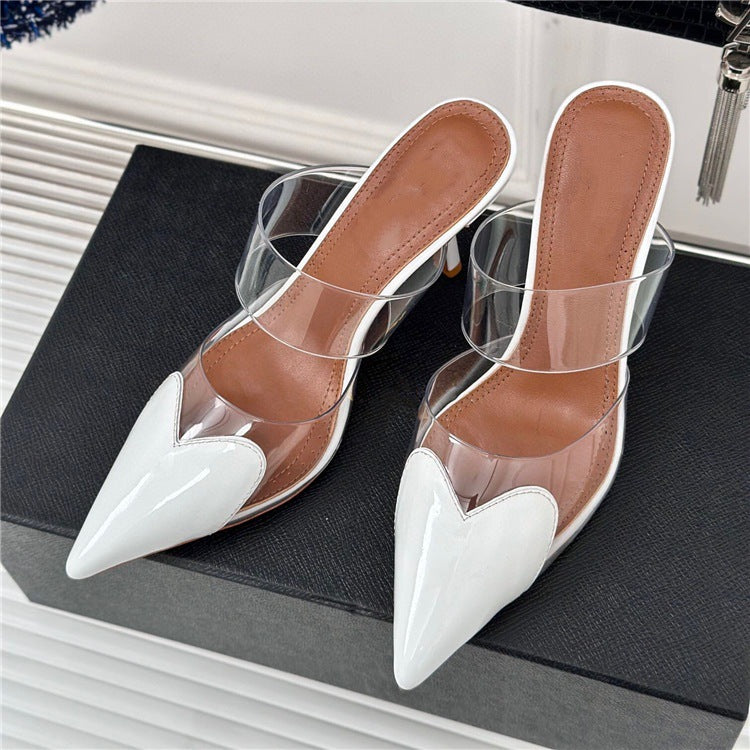 Femme Spids-tå Hjerte-formet Slingback Hæle Stilla