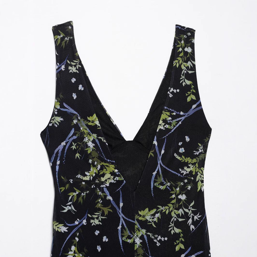Femme Elegante Udsplittet Maxikjole med Udviklet Blomstermønster Stilla