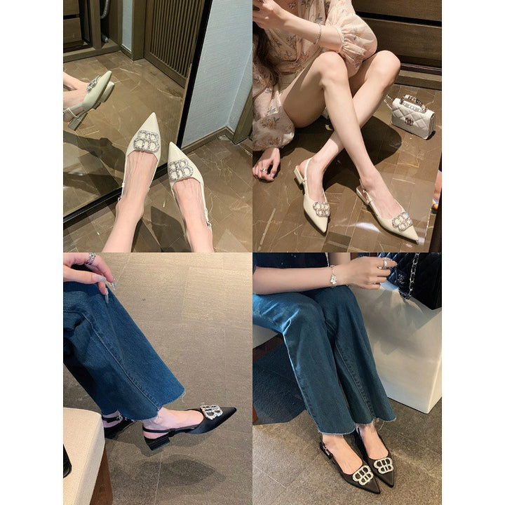 Kvinder Elegant Slingback Spids Tå Ballerinaer med Rhinsten Spænde Detalje Stilla
