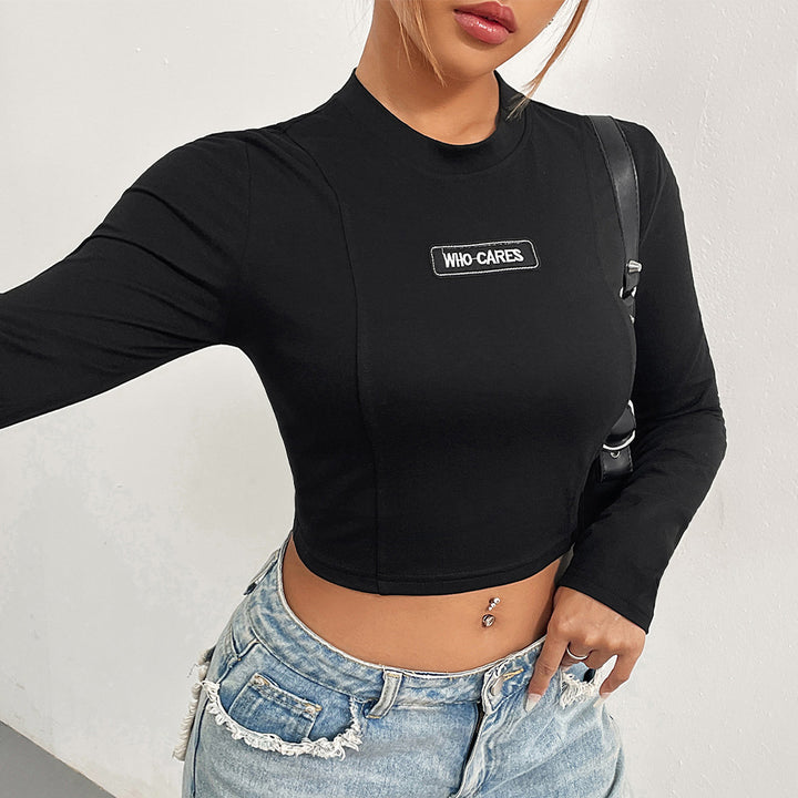 Dame cropped langærmet skjorte med statement patch Stilla