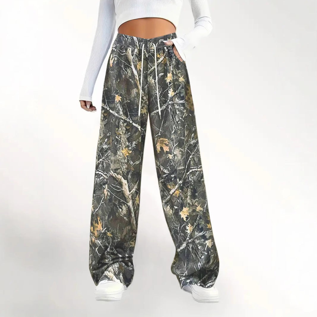 Dame Loose Camouflage-Bukser med elastisk talje og snøre Stilla