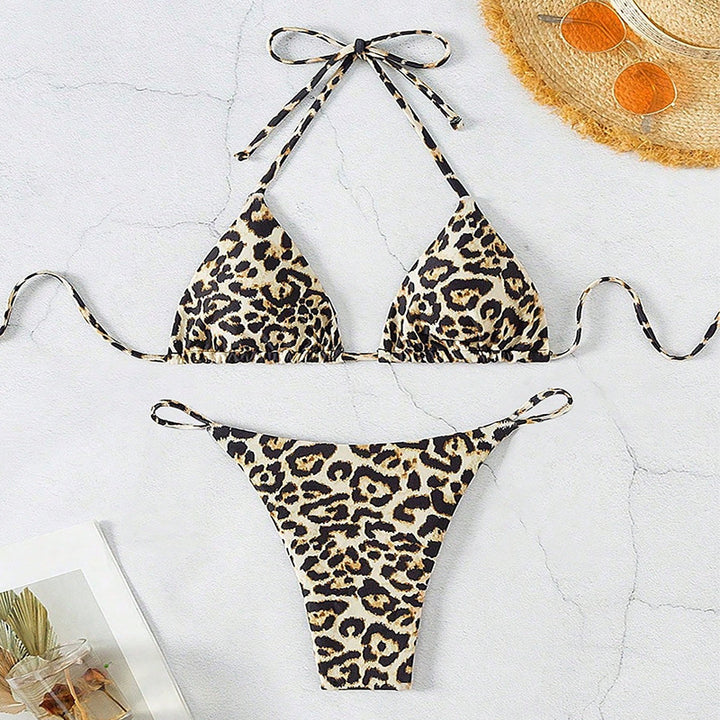 Dame triangel-bikini med moderne leopardmønster Skovae