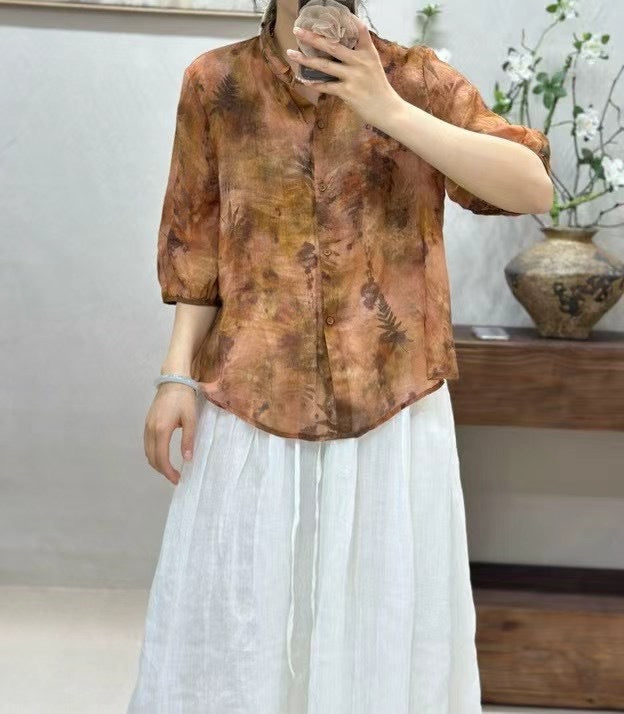 Dame Button-Up Blomstermønster Bluse Stilla