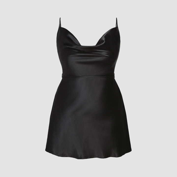 Dame sexy Minikjole med elegant satin effekt og justerbare spaghetti stropper Stilla