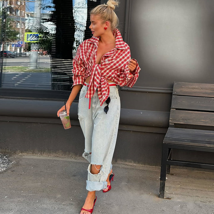 Dame Tjekket Skjorte med oversized Snit Stilla