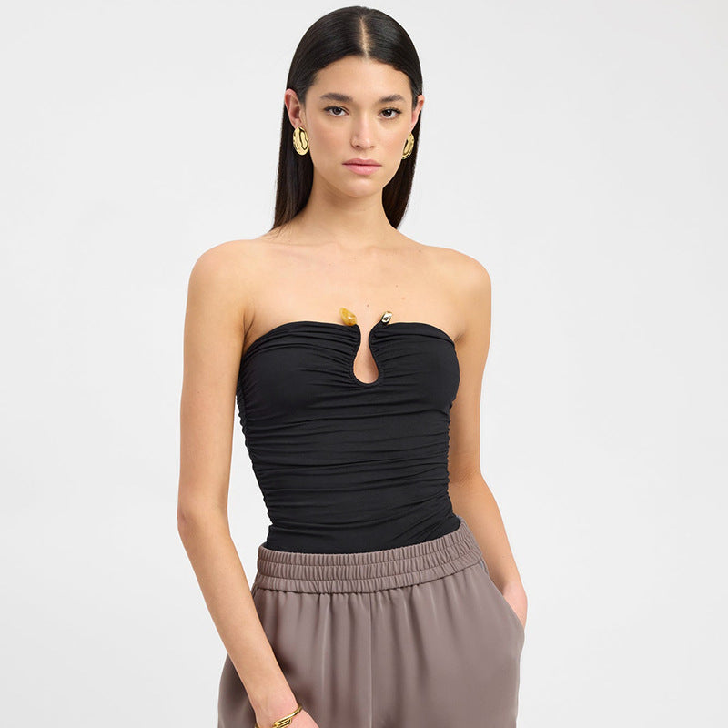 Dame Bandeau-top med ruching og elegante udsmykninger Stilla