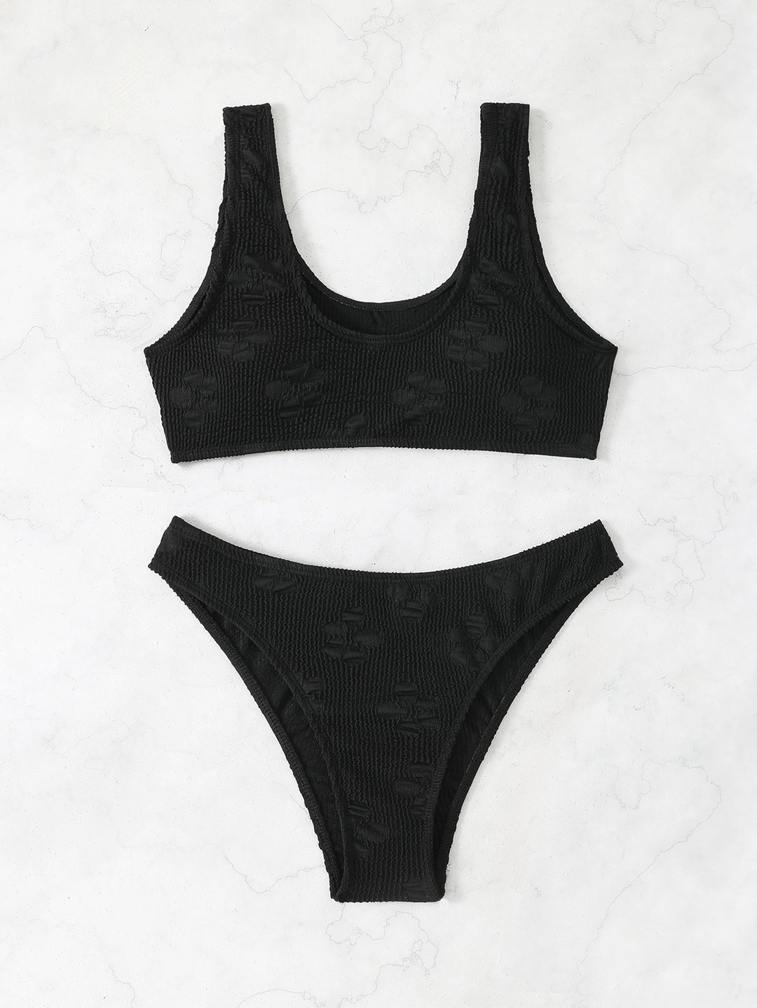 Dame bikini sæt med struktureret top og højt skåret trusse Stilla