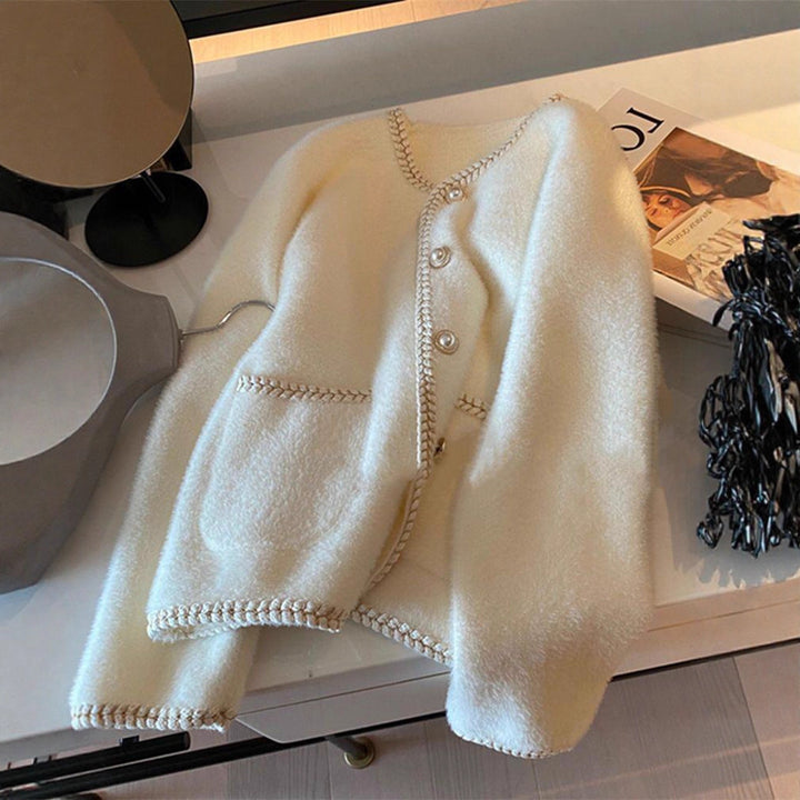 Dame Elegant Cardigan med Perle Dekorationer Stilla