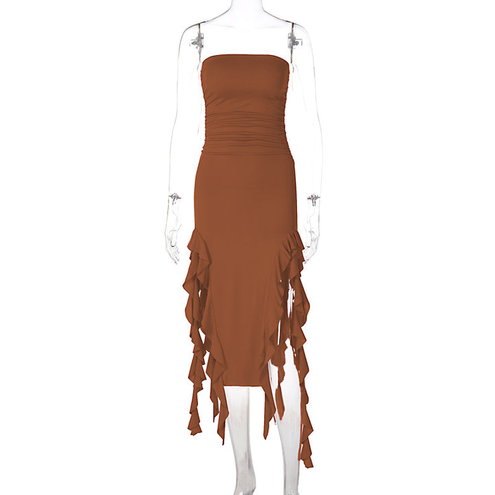 Dame wrap dress med flæser og figursyet snit Skovae