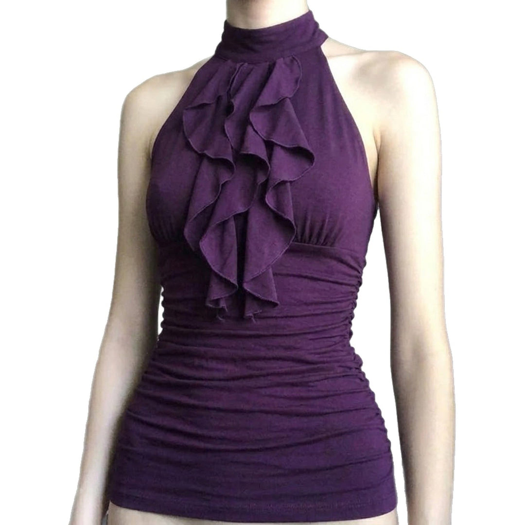 Dame Halterneck-top med elegant flæsedesign Skovae
