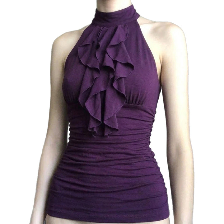 Dame Halterneck-top med elegant flæsedesign Skovae