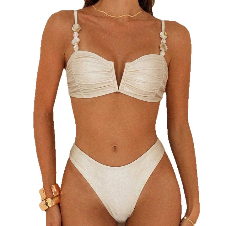Dame Bikini med rynker og dekorative stropper Skovae
