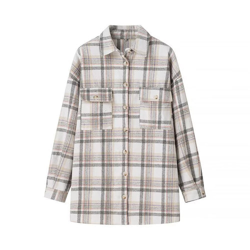 Femme Karo Oversized Skjortejakke med Lommer Stilla