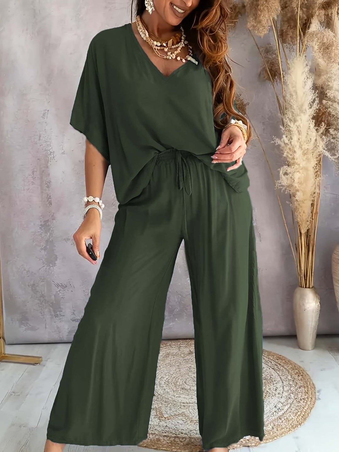Dame Komfortabel Jumpsuit med V-udskæring og elastisk talje Stilla