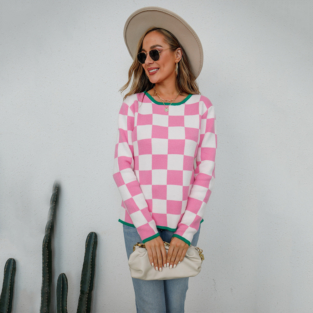 Kvinders casual sweater med ternet mønster Stilla