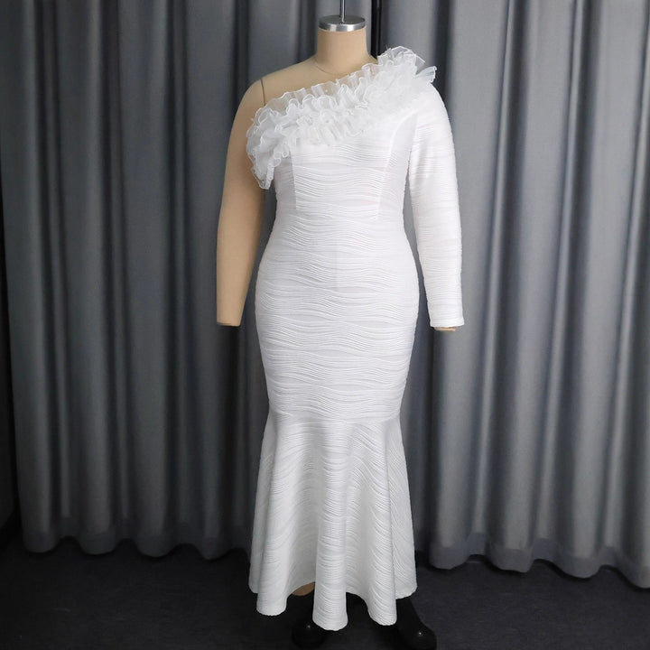 Dame elegant omslagskjole med flæser og asymmetrisk udskæring Skovae