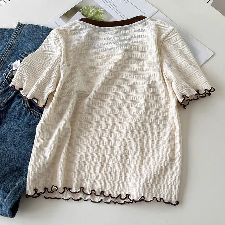 Frue Struktureret Rynket Kant T-shirt Stilla