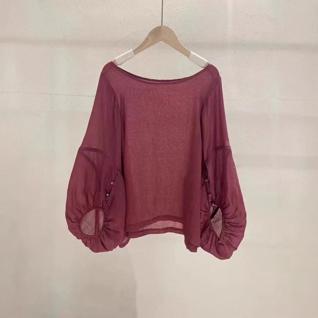 Femme Elegant Gennemsigtig Puffærme Bluse Stilla