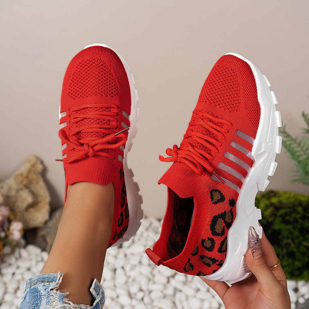 Dame Sporty Sneakers med luftig strik-overflade og moderigtig dyretryk Stilla