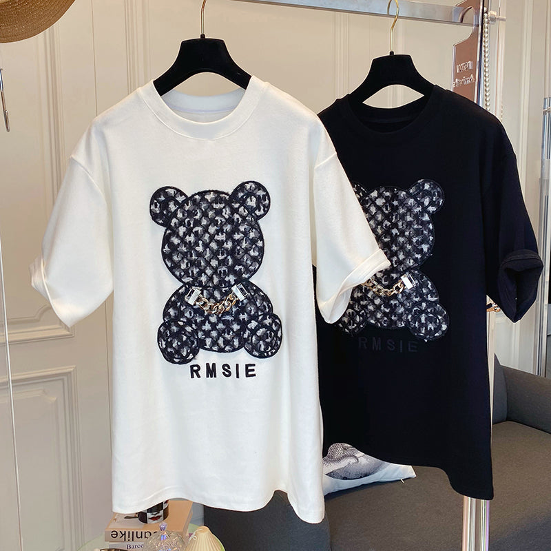 Dame T-shirt med kreativ bjørnemotiv og afslappet snit Stilla