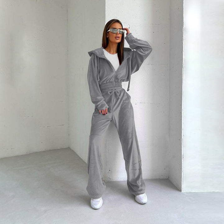 Dame Fleece-Hoodie og Jogger-Sæt med strammet talje og afslappet snit Stilla