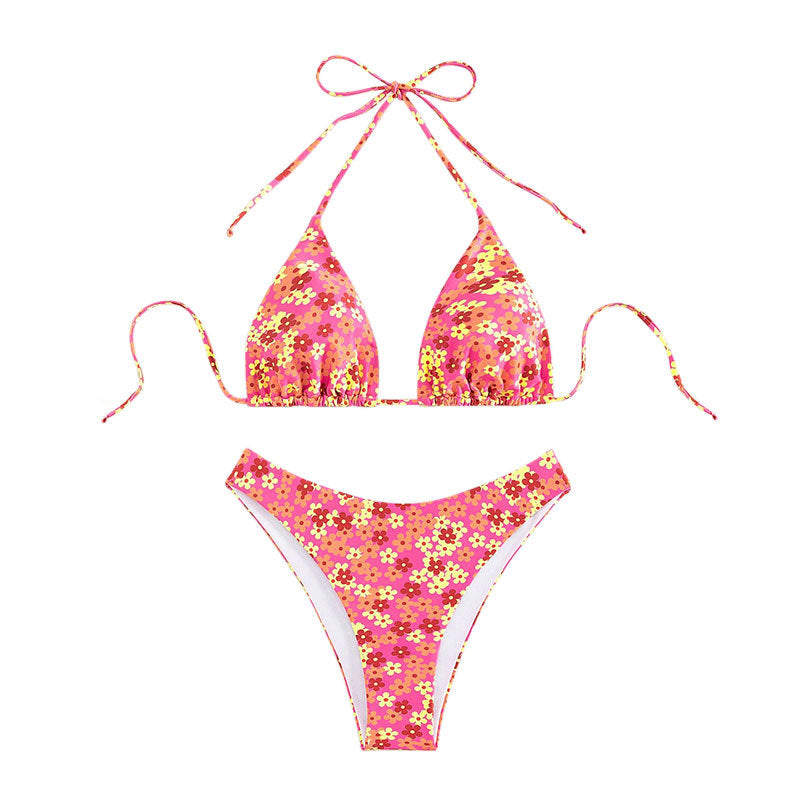 Dame Triangel-Bikini med blomsterdesign og høj udskæring Skovae