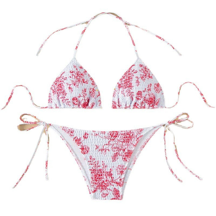 Kvinders trekant bikini med legende blomsterdesign og justerbare bindebånd Skovae