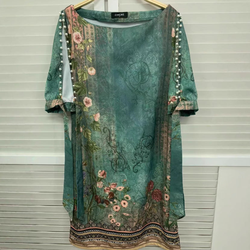 Dame Romantisk Minikjole med transparente ærmer og legende blomsterprint Skovae