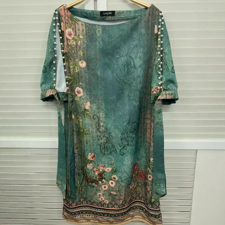 Dame Romantisk Minikjole med transparente ærmer og legende blomsterprint Skovae