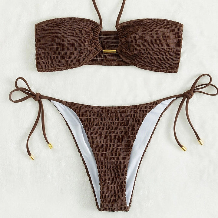 Dame Bandeau-Bikini med justerbare stropper og rynker Stilla