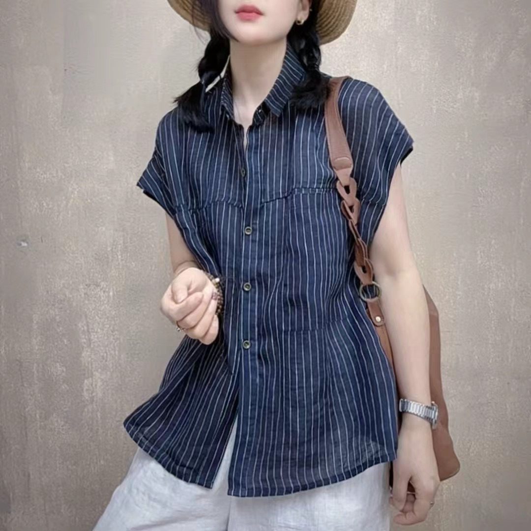 Femme Stribet Casual Button-Up Skjorte Stilla