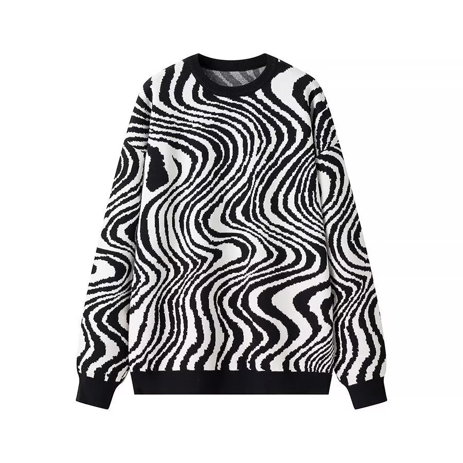 Dame trykt pullover med kunstnerisk bølgemønster Stilla