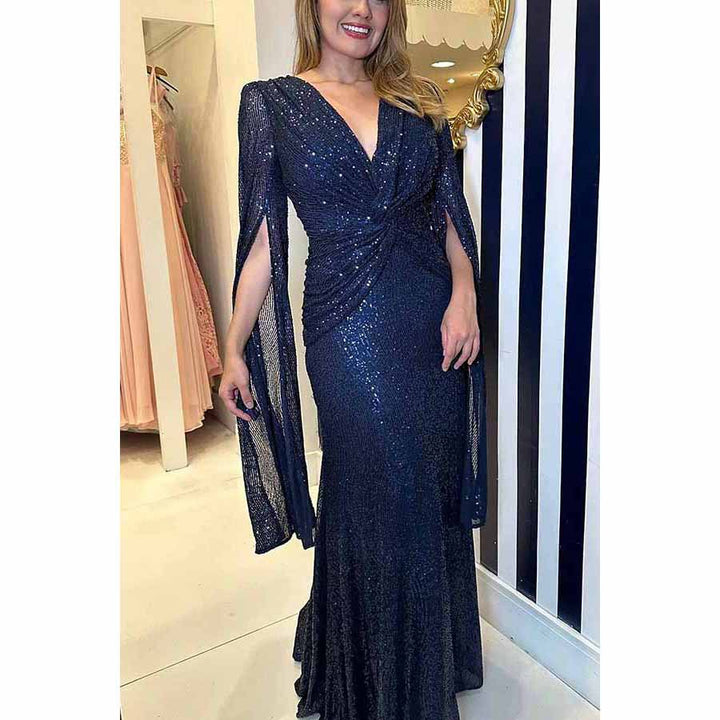 Dame Glamourøs Aftenkjole med side Drapering og elegante Flæsekanter Stiila
