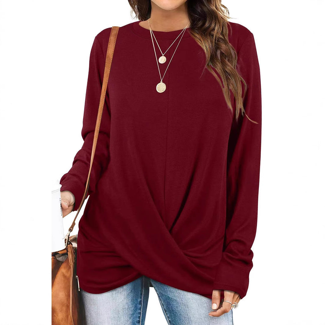 Stilla | Trendy Rund Hals Lange Ærmer Twist Strik Bluse