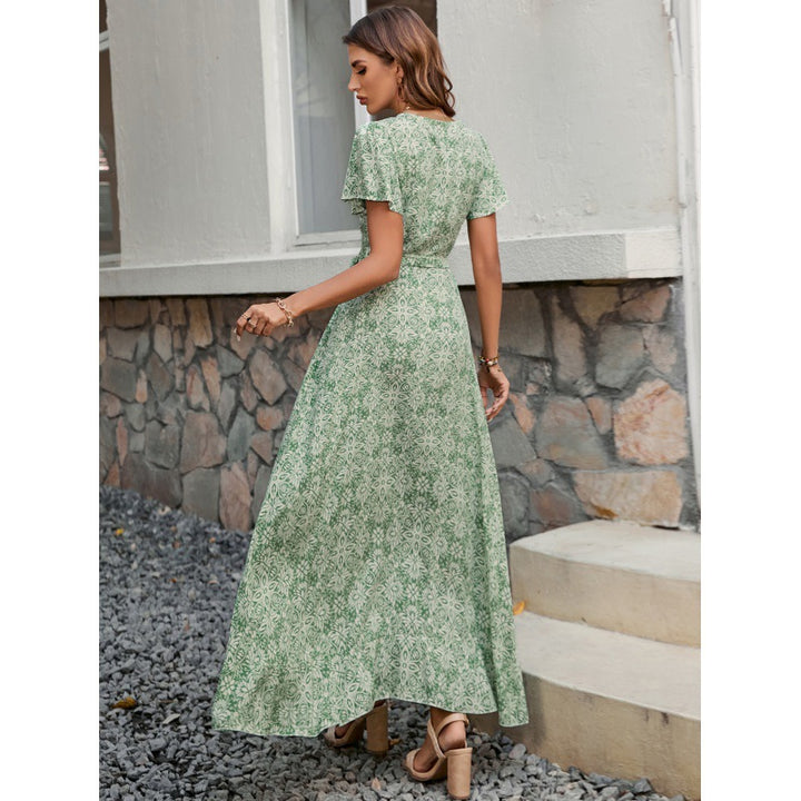 Dame High-Low Vaffel Maxi Kjole med Bindingsdetalje Stilla