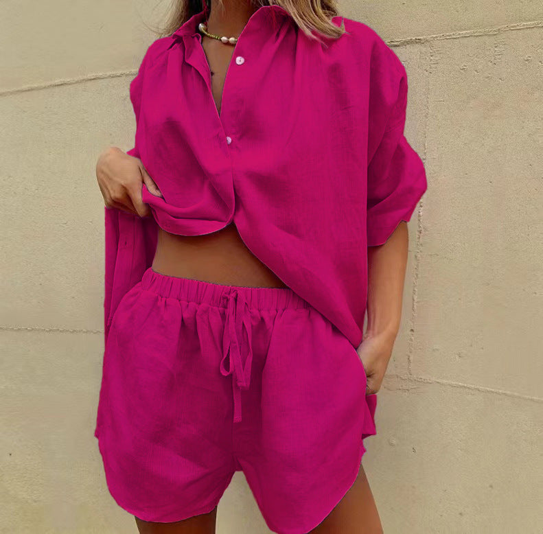 Dame afslappet linned top med shorts Stilla