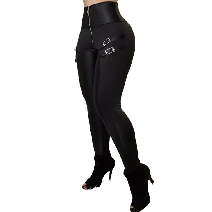Dame højtaljede leggings med moderigtige spænde-detaljer Skovae