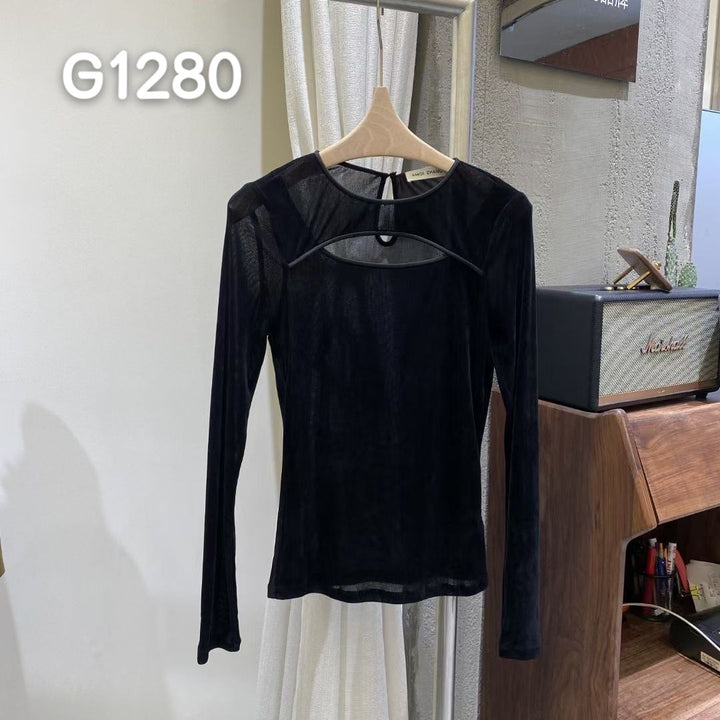 Dame Elegant Corsage-Bluse med transparente ærmer Skovae