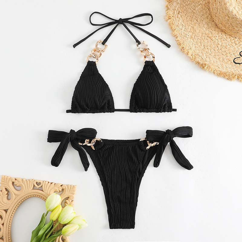 Dame Triangel-Bikini med raffinerede bindefunktioner og glinsende accenter Stilla