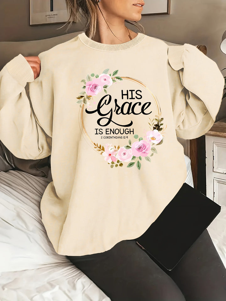 Kvinders sweatshirt med motiverende tekst og blomstermønster Stilla