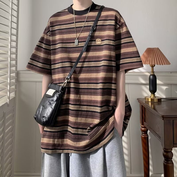 Herrer Oversized T-shirt med trendy stribemønster og afslappet snit Stilla