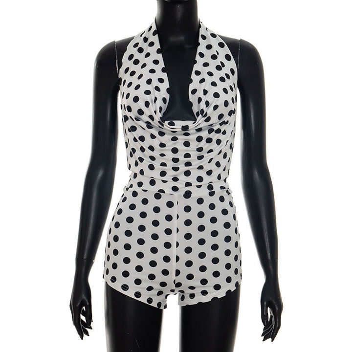 Damer Elegant Playsuit med dybt V-udskæring og moderne prikmønster Skovae