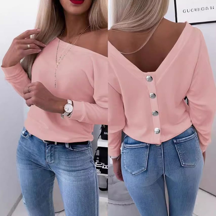 Dame Off-Shoulder Bluse med knapdetalje Stilla