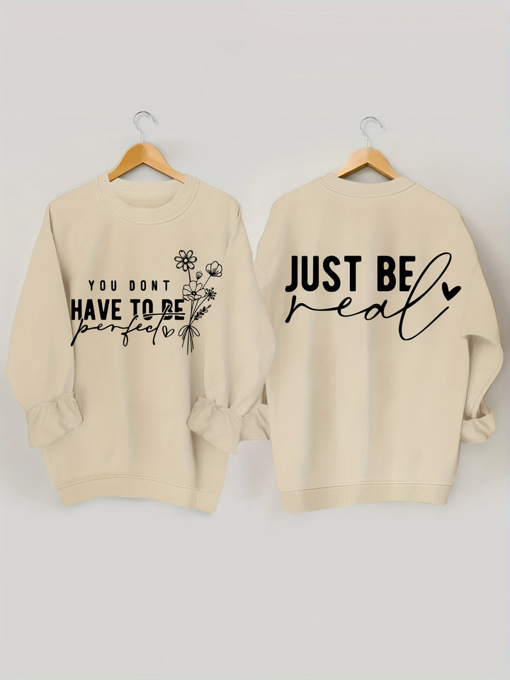 Kvinders afslappede sweater med inspirerende budskaber Stilla