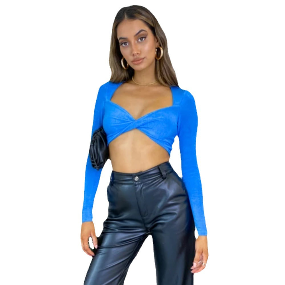 Damer Elegant Langærmet Crop-Top med Vikkeldetalje Stilla