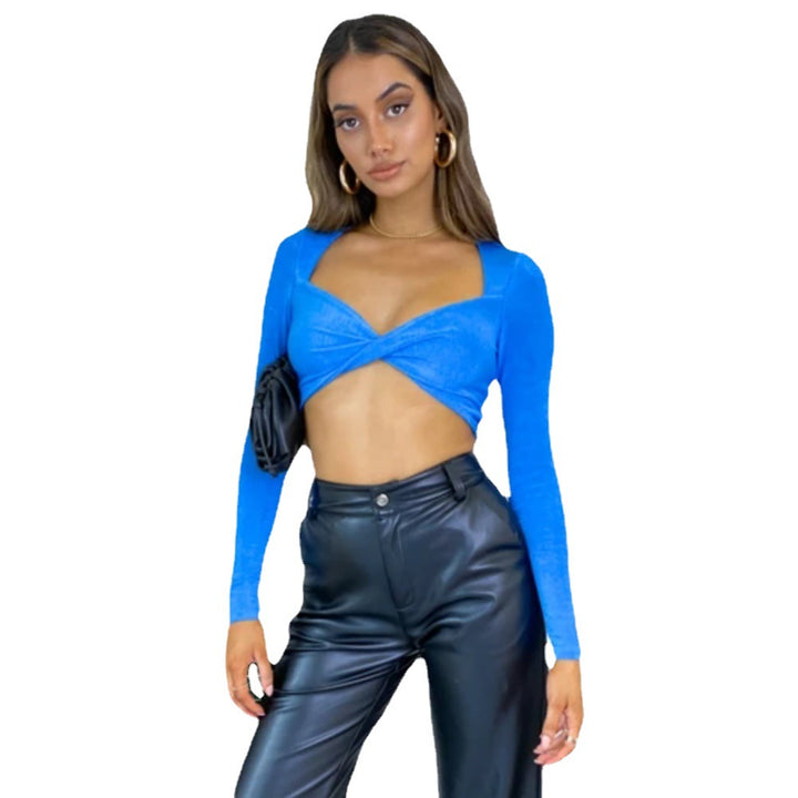 Damer Elegant Langærmet Crop-Top med Vikkeldetalje Stilla